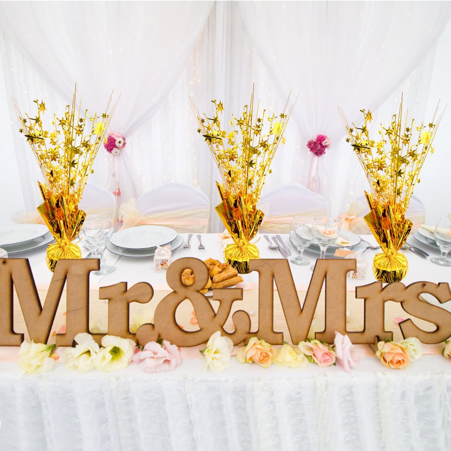 6 PCS Metallic Foil Spray Centerpiece Grad Decor Table Decoration Burst Table Centerpieces for Graduation Birthday Wedding Anniversary Season Holiday Party Supplies Decor (Gold)