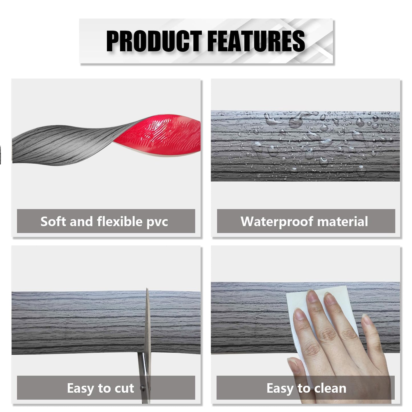 Vinyl Floor Transition Strip Self Adhesive 1.57"×10' Gray Wood Grain Floor Divider Strip Flooring Transition Strips for Laminate Flooring, Uneven Floors, Carpet, Tiles(10FT,1.57in,Gray Wood Grain)