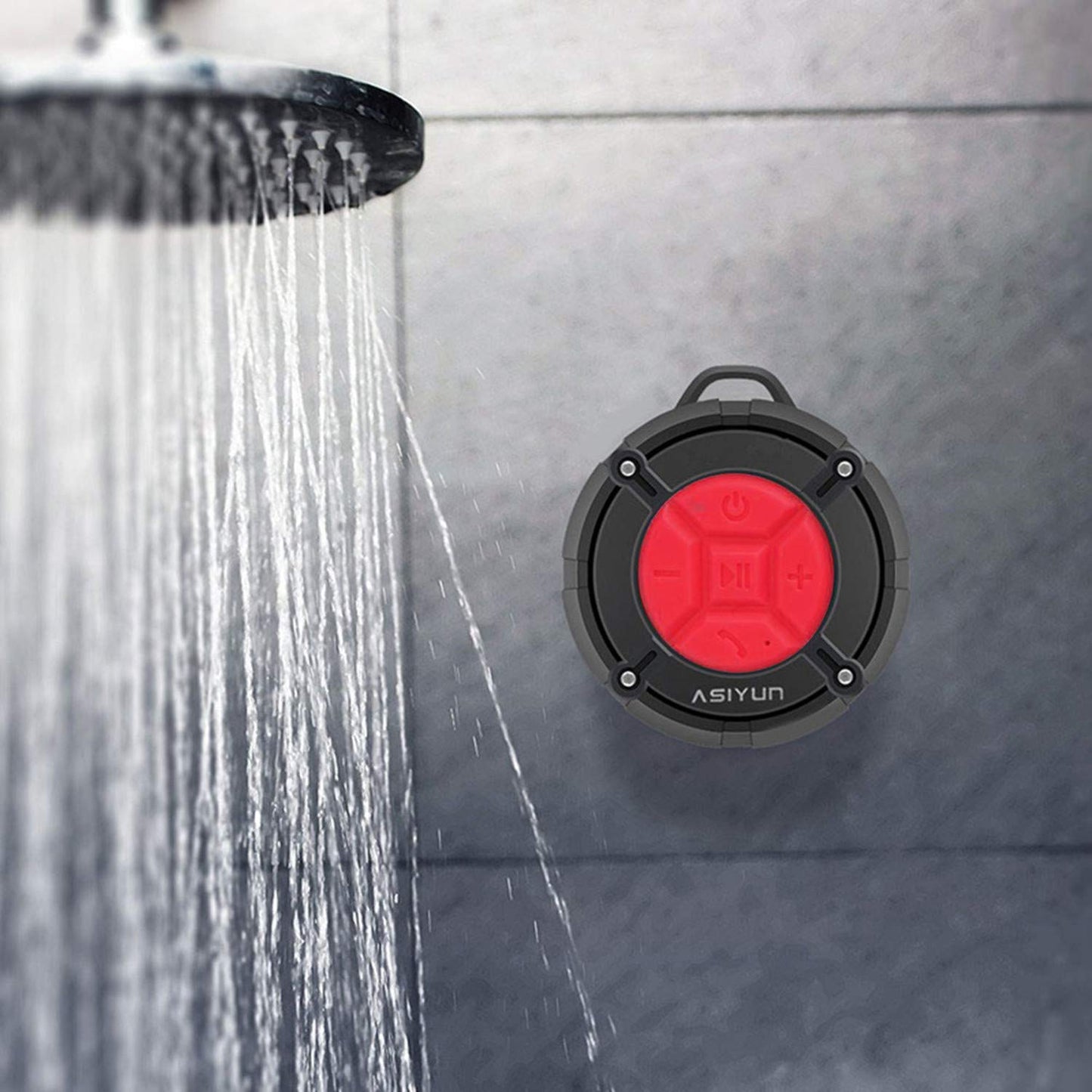 ASIYUN Shower Speaker, IPX7 Waterproof Bluetooth Speaker with HD Bass, Suction Cup & Durable Hook, Built-in Mic for Hands-Free Calls, Pool, Beach, Outdoor(Red)
