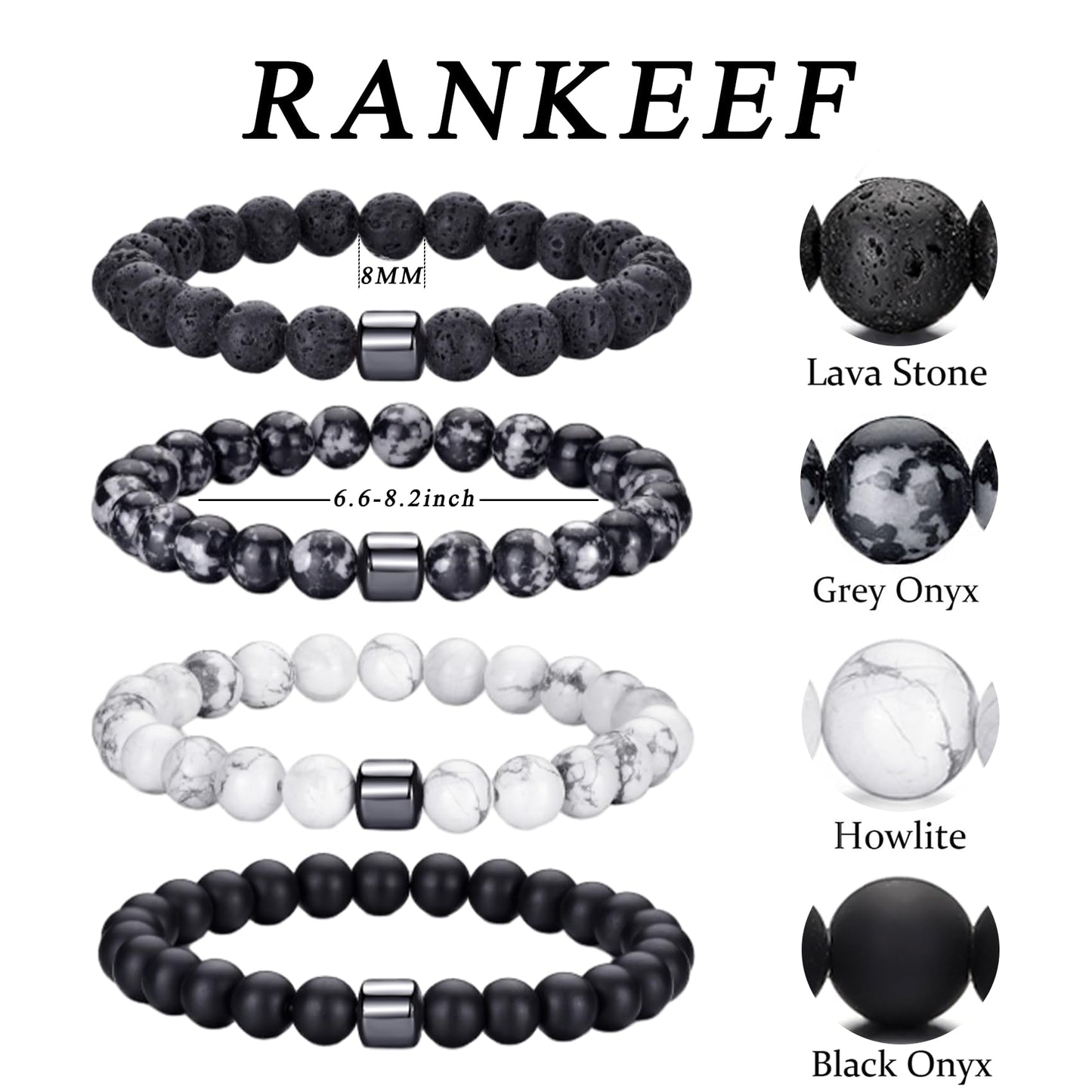 RANKEEF Mens Beaded Bracelets Set 9MM Tiger Eye Bracelet Men Lava Stone Bracelet Stretch Natural Stone Bead Bracelet Mens Bracelets Beads Beaded Bracelets for Men