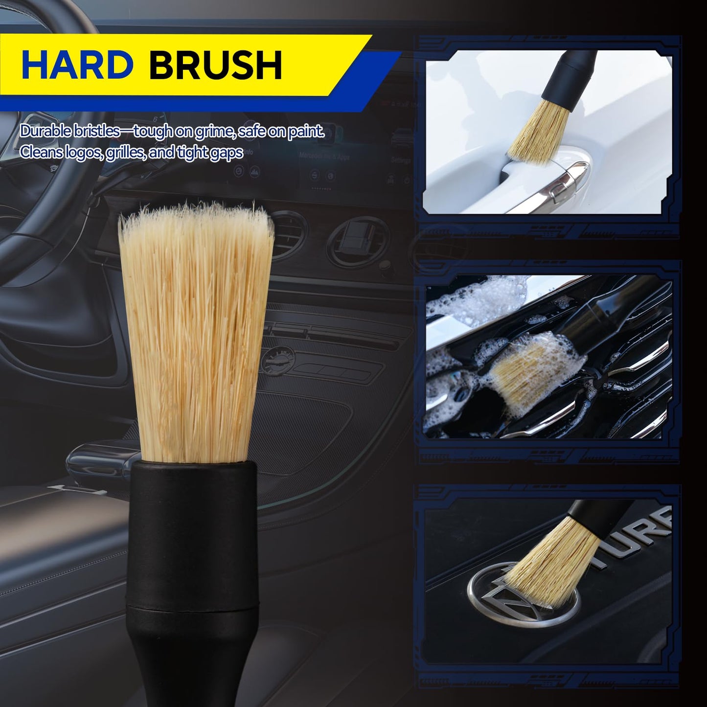 JsqFogey 7PCS Car Detailing Brush Kit - Ultra Soft Boars Hair Car Interior Detailing Brushes, Includes 4 Different Brushes, Multi-use for Cleaning Interior or Exterior - Perfect Car Accessory Gift