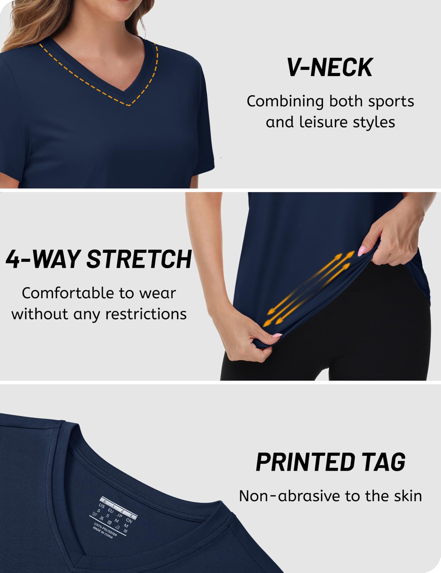 TACVASEN Workout Tops for Women UV Protection Shirts UPF 50+ Short Sleeve Rash Guard Quick Dry Hiking Shirts Navy S