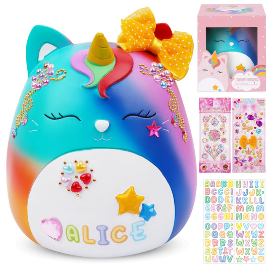 Unicorn Piggy Bank Girls, Piggy Bank for Girls with Stickers and Gift Box Unbreakable Resin Kids Coin Money Bank Cute Rainbow Design, Birthday Gifts for Kids Toddlers, 6.5Inch