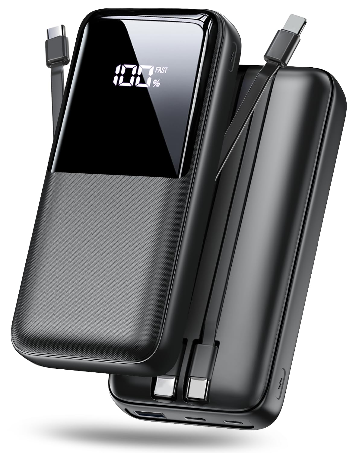 Portable Charger Power Bank - 36800mAh Fast Charging Powerbank Battery Pack with Built in USB-C(22.5W) and iOS(20W) Output Cable Compatible with iPhone Android Samsung etc (1 Pack, Black)