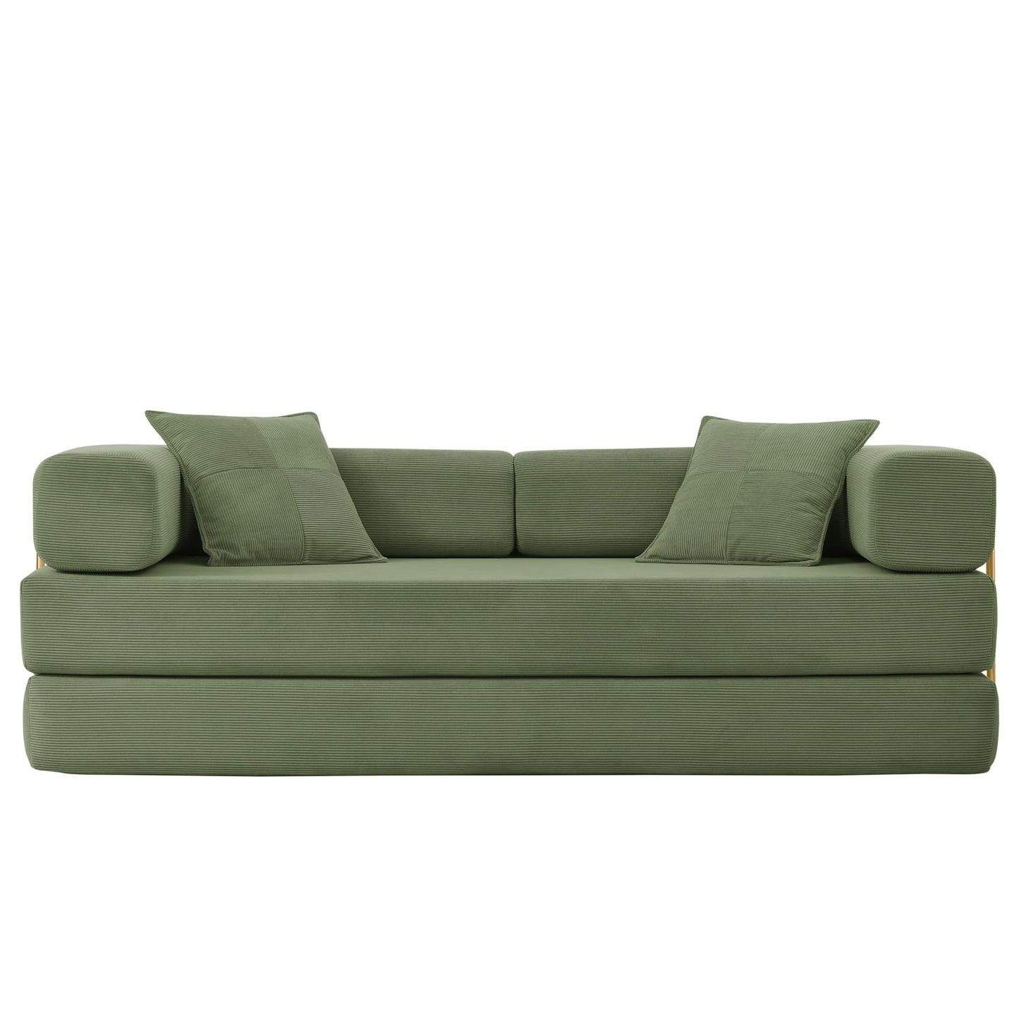 ivoros Folding Sofa Bed, Convertible Sleeper Sofa Bed with Gold Fixed-Shape Frame, Corduroy Floor Couch, Lazy Compression Sofa for Living Room, Bedroom, Home Theater, Green