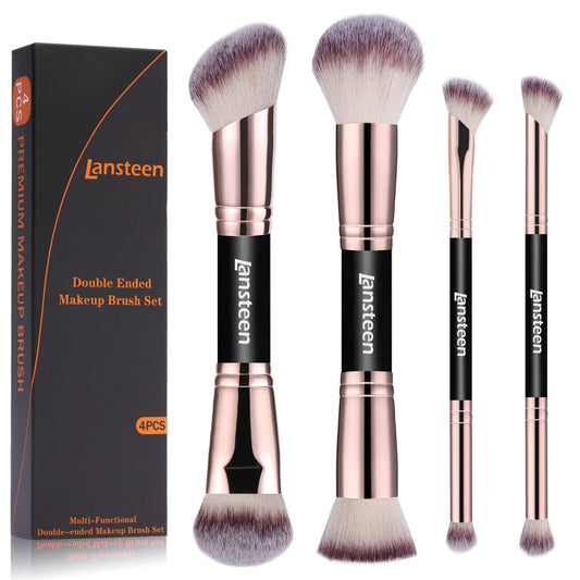 Lansteen Makeup Brushes Set, 4PCS Dual Ended Foundation, Powder, Contour, Concealer, eye makeup Brush For Liquid Blending Cream Bronzer, Face Kabuki Make up Brush