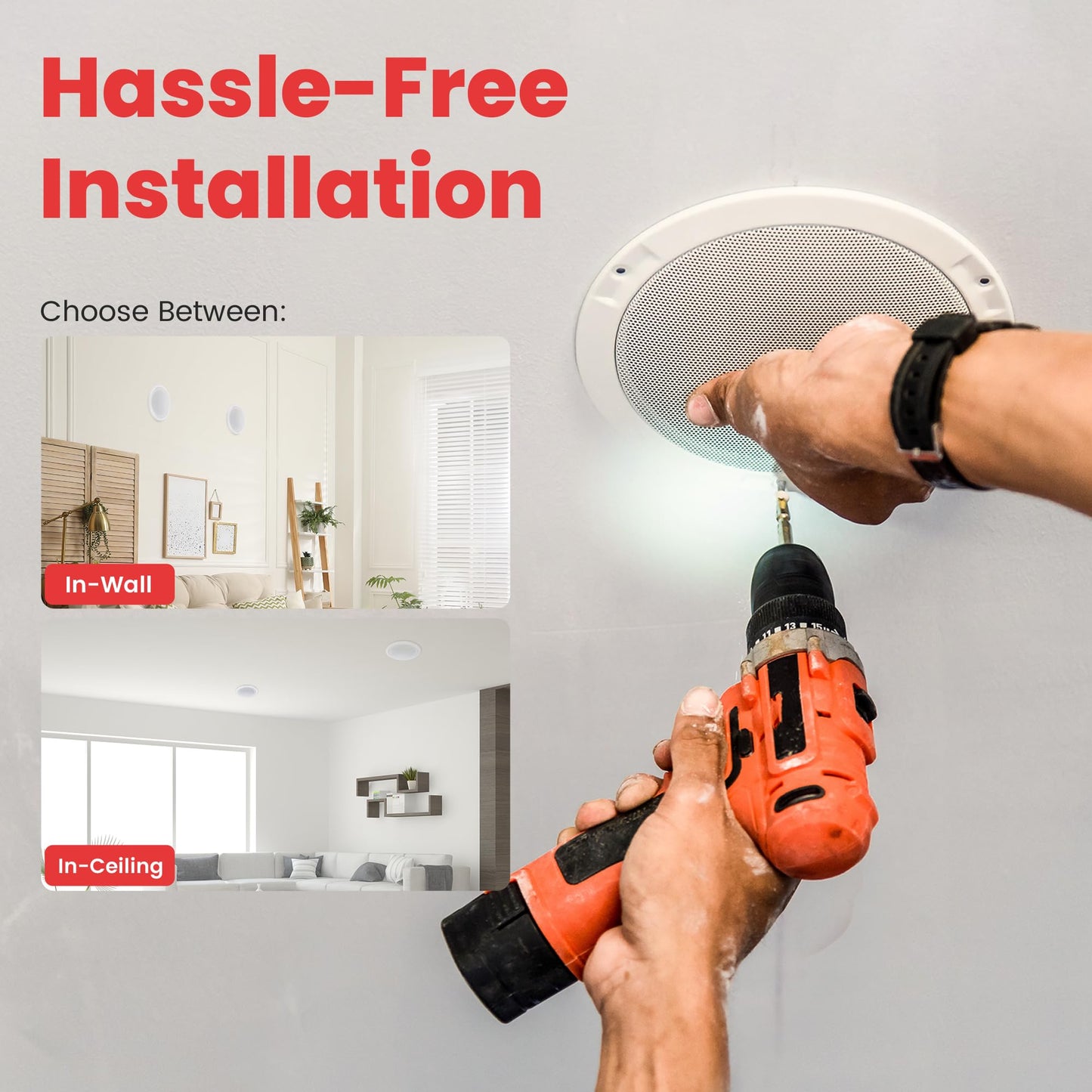 Pyle 8” 4 Bluetooth Flush Mount - In-wall In-ceiling 2-Way Speaker System Quick Connections Changeable Round/Square Grill Polypropylene Cone & Tweeter Stereo Sound 4 Ch Amplifier 250 Watt - PDICBT286