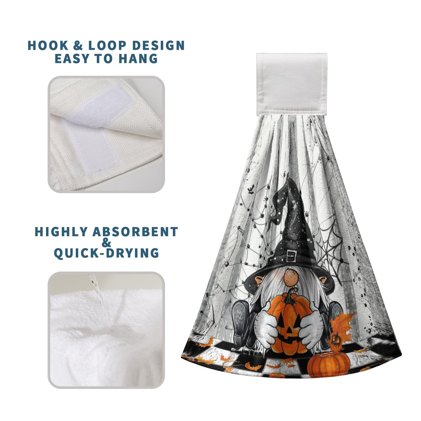 Halloween Gnome Pumpkins Hanging Hand Towels Set of 2 Bats Spider Webs Truck Kitchen Towels with Hanging Loop Orange and Black Seasonal Tea Towel Soft Absorbent Fingertip Tie Towels for Bathroom