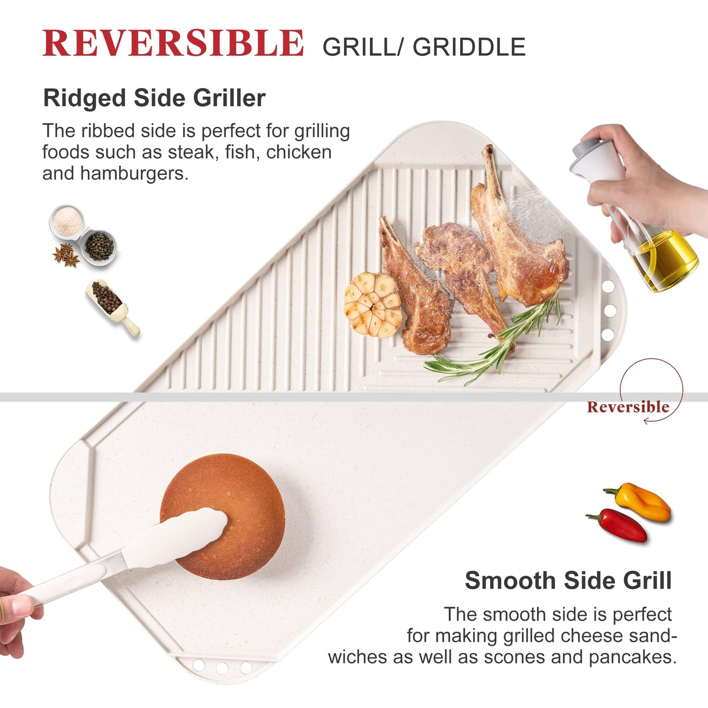 Caannasweis 20Pcs Cookware Sets, Nonstick Pots and Pans Set, Granite Induction Cookware, Non Stick Kitchen Cooking Set, Grayish White Grill Griddle Set, PFOS PFOA Free