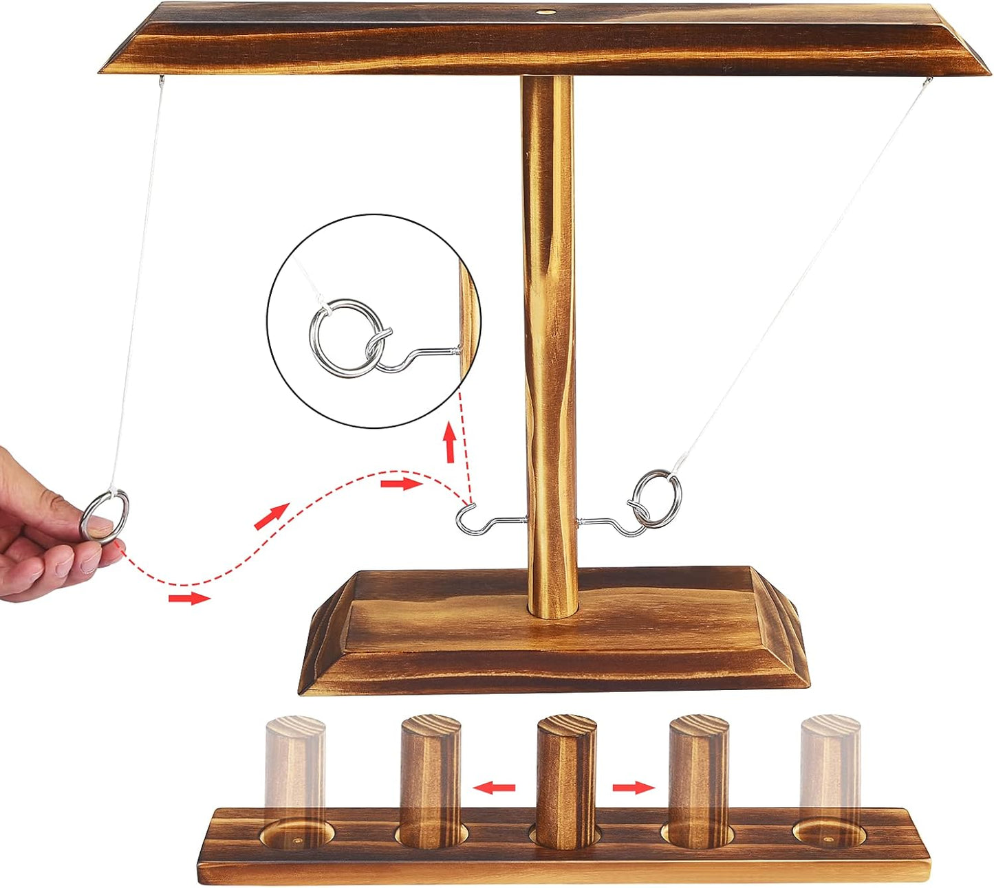 Ring Toss Games for Adults, Fast-Paced Interactive Toss Games with Shot Ladder Bundle, Outdoor Indoor Handmade Wooden Hook and Ring Game for Bars, Home, Large