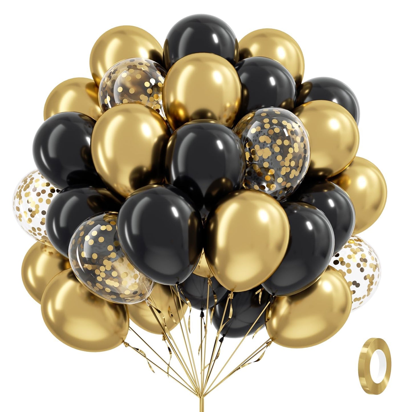 Black and Gold Balloons, 60pcs 12inch Black Metallic Gold Confetti Balloons for Graduation 2025 Anniversary Birthday Party Decorations