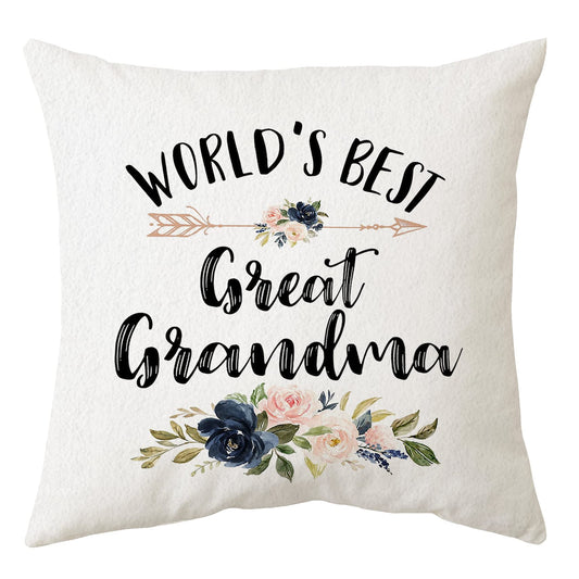 Sidhua Grandma Themed Pillowcase Decorations for Home, Farmhouse Floral World’s Best Great Grandma Pillow Cover 18”x18”, Grandma Gifts
