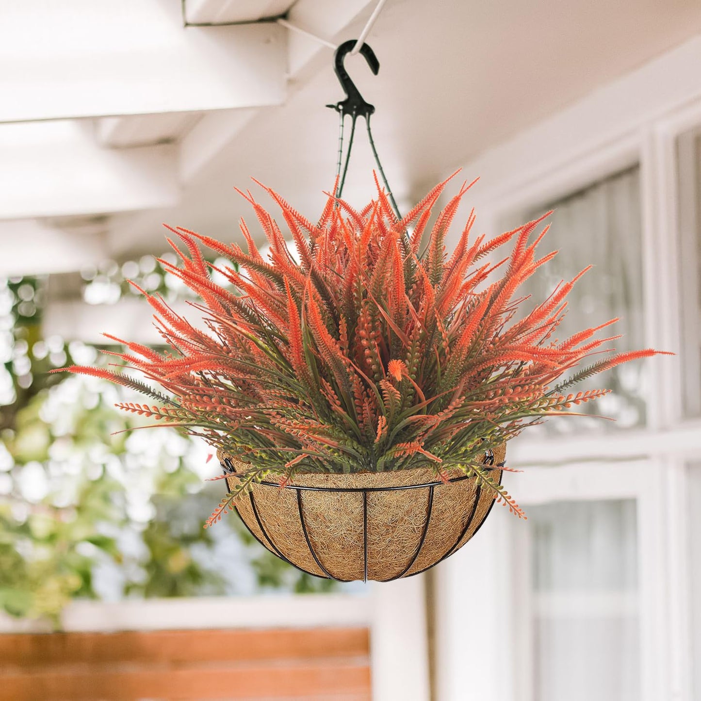 Grunyia 10 Bundles Artificial Fall Flowers for Outdoors Fake Plants UV Resistant Plastic Plants Shrubs Bushes for Home Fall Front Door Porch Garden Autumn Decor (Fall Red)