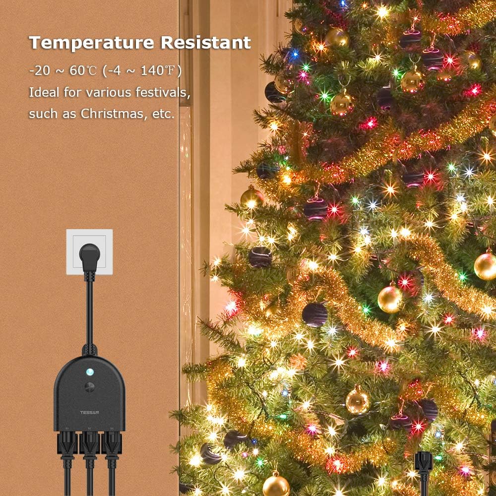 Outdoor Smart Plug Waterproof, TESSAN WiFi Smart Outlet Switch with 3 Individual Sockets Work with Alexa Echo Google Home, Remote Control Timer by Smartphone