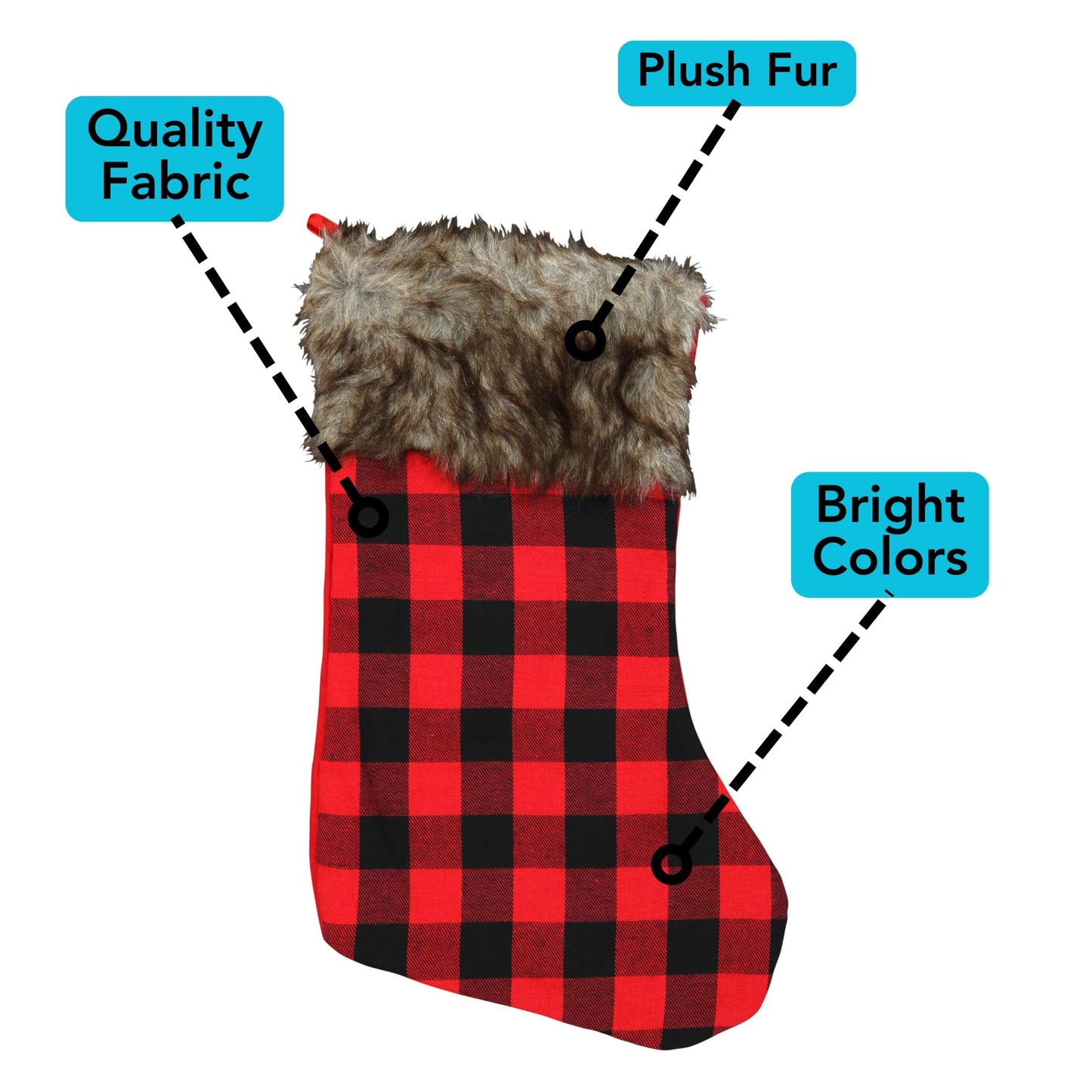 Iconikal 5-Pack Red Buffalo Plaid 18-Inch Christmas Stockings - Fabric Holiday Decor with Brown Faux Fur Cuff
