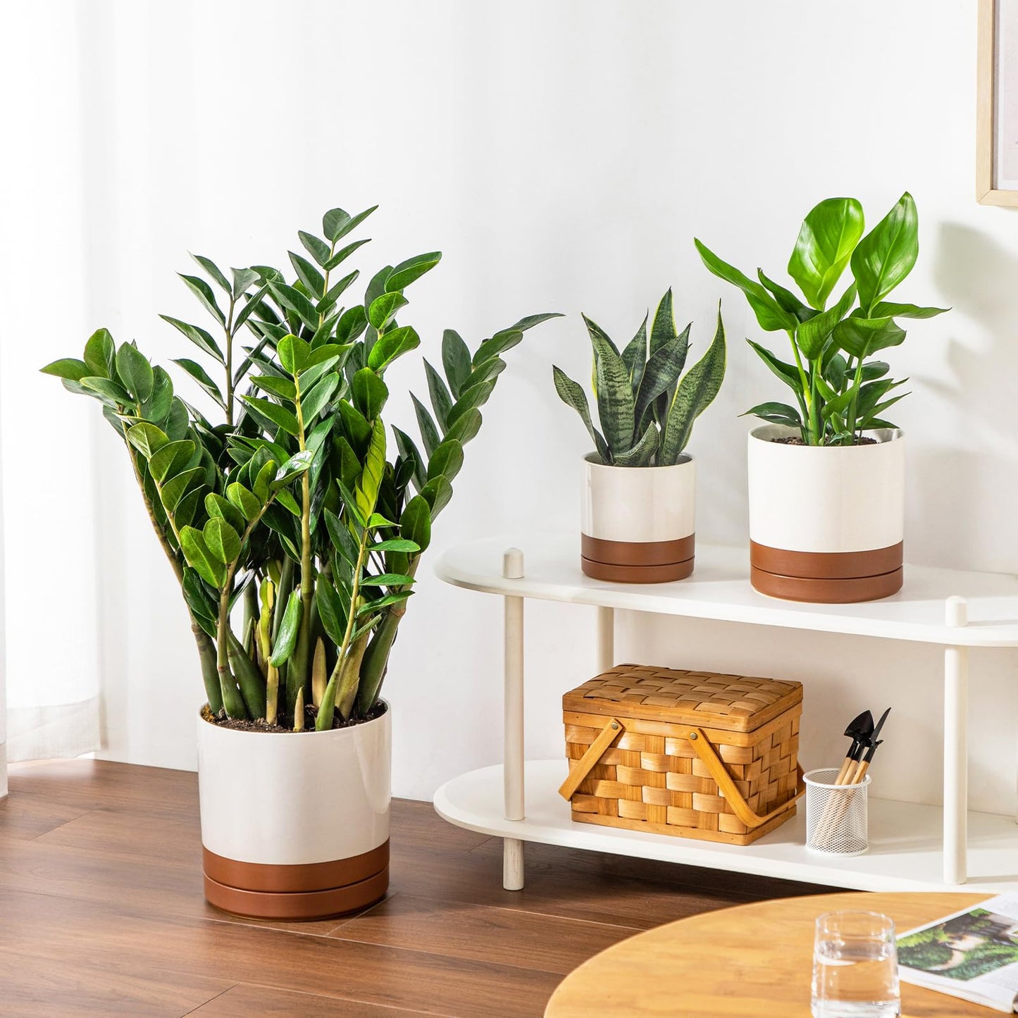 vancasso Ceramic Pots for Plants, Plant Pots for Indoor Plants, 6.25+8.25+10.25 Inch Ceramic Planters, Flower Pots with Drainage Holes, Planters Pot for Indoor House Plants, Set of 3, Khaki