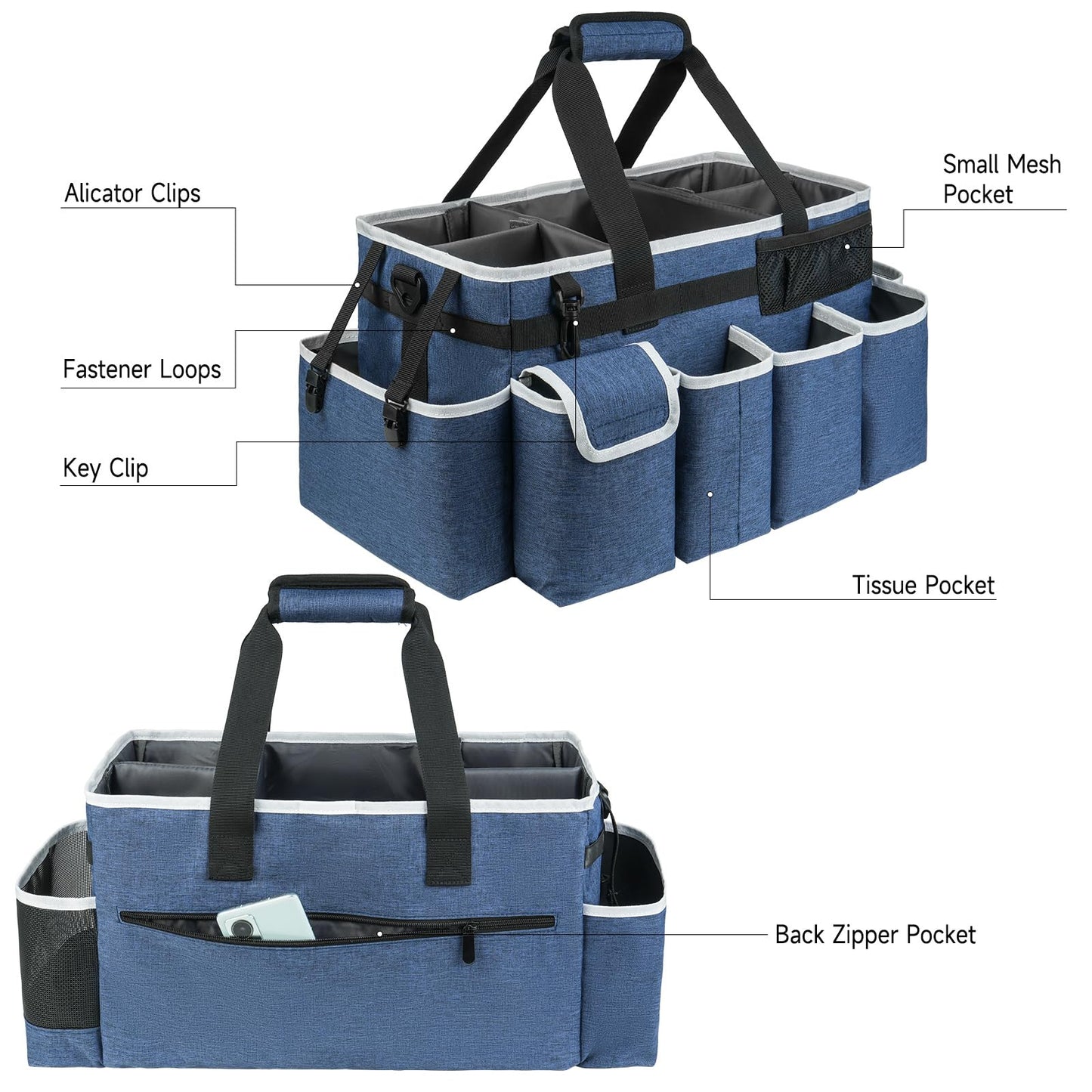 ZIOZERTT Cleaning Caddy Bag,Extra Large Cleaning Supplies Organizer with Handle for Housekeepers,Blue