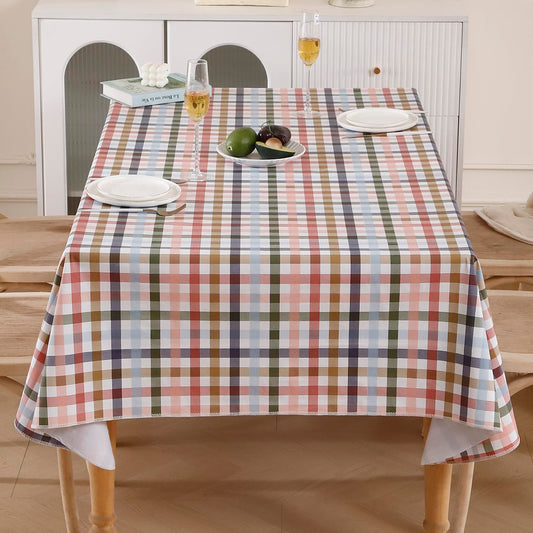 Heavy Duty Vinyl Tablecloth with Flannel Backing Waterproof Oil-Proof Plastic Table Cloth Stain-Resistant Wipeable Rectangle or Square Table Cover for Indoor and Outdoor (Color Checkered,54x54 Inch)