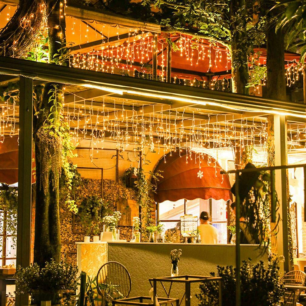 JAMISAY LED Icicle Lights, 8 Modes 16.4FT 112 LEDs Christmas Short Curtain Fairy Hanging Ceiling Extendable Lights for Wedding Balcony Doorway Outdoor Indoor Decoration Warm White, 5M04