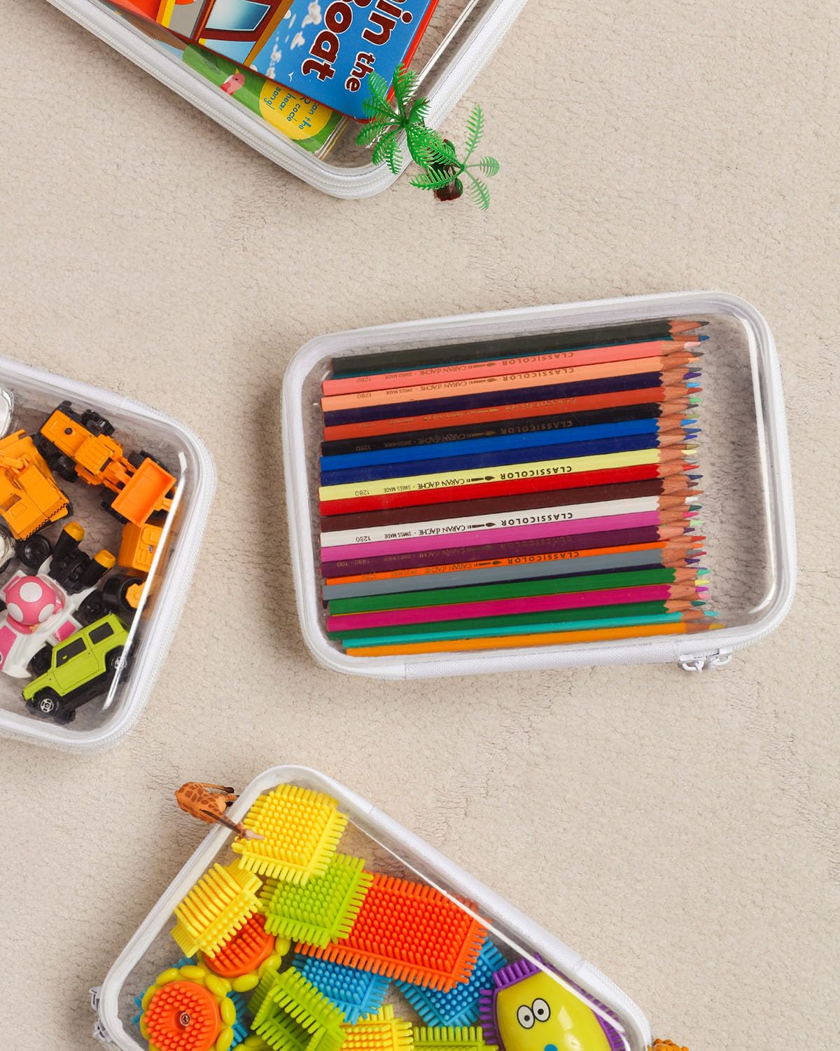 3PCS Clear Hard Shell Zipper Case,Portable Cosmetic Bag with Zipper, Diaper Bag Organizing Pouches, Kid's Toy Storage Organizer Bins,Hard Plastic Case,Clear Bags for Organizing