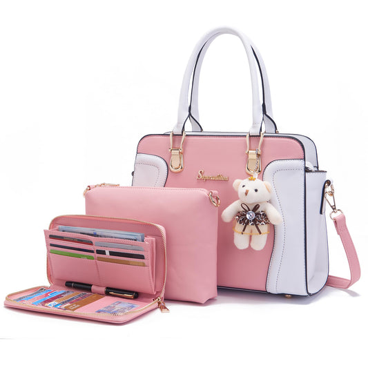 Soperwillton Purses for Women Crossbody Shoulder Handbags Top Handle Satchel Tote Bag Wallet Set 3pcs