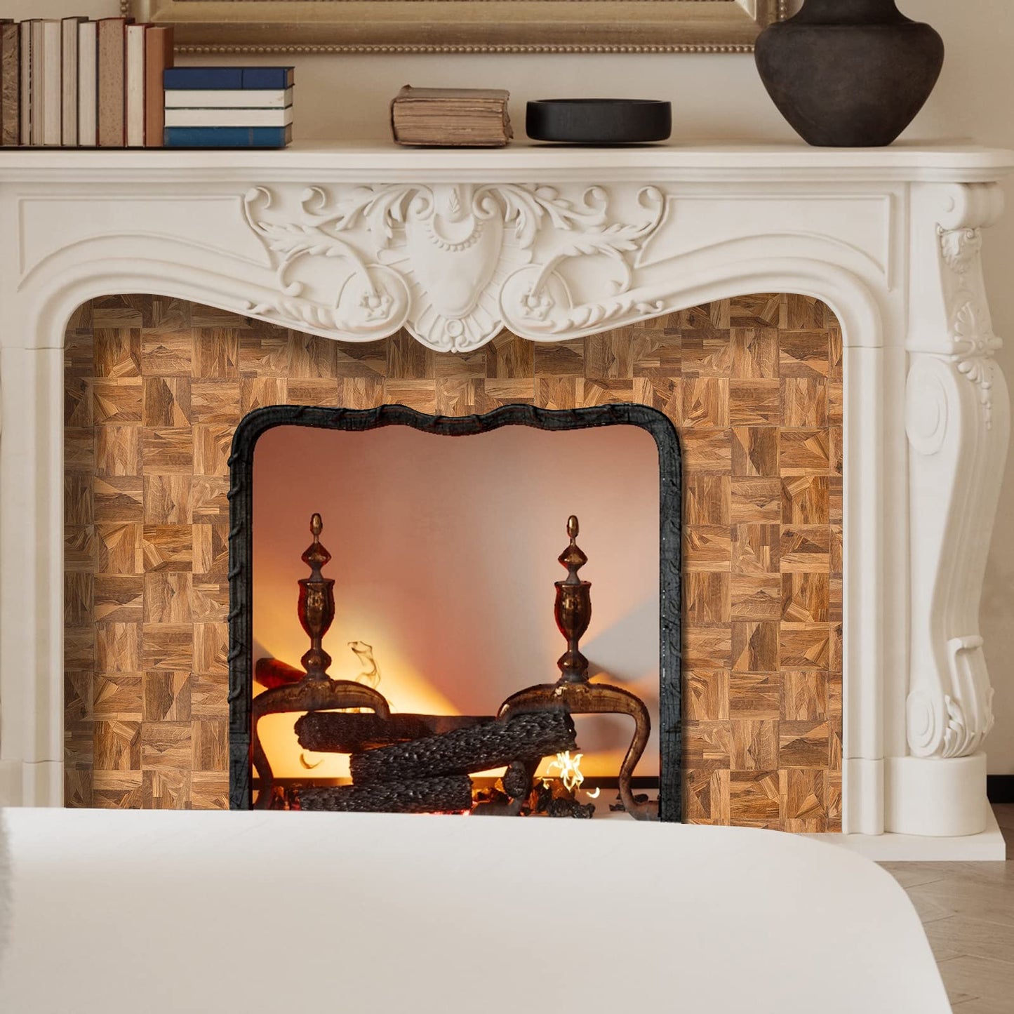 Midcard 10-Sheet Peel and Stick PVC Backsplash Tile, Natural Oak Triangle Puzzle