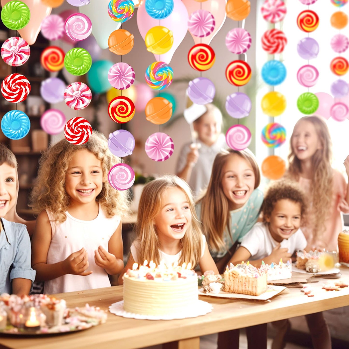 8pcs Candyland Party Decorations Candy Garland Banner Gumdrop Decorations Giant Candy Hanging Swirl Candy Land Theme Birthday Party Decorations Lollipop Baby Shower Party Decorations