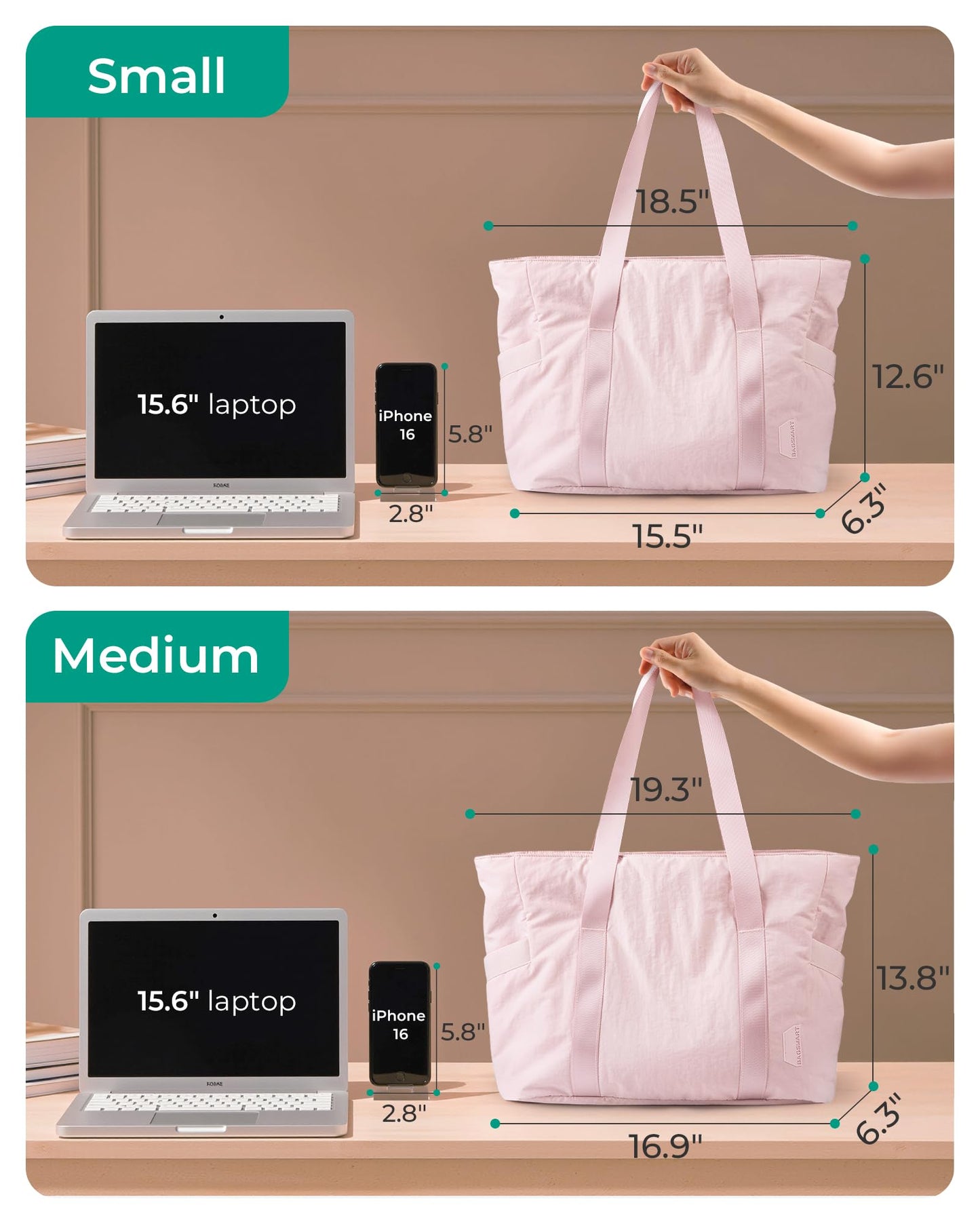 BAGSMART Tote Bag for Women with Zipper, Gym tote with Compartments, Work Tote Nurse Dance Yoga Bag for Travel