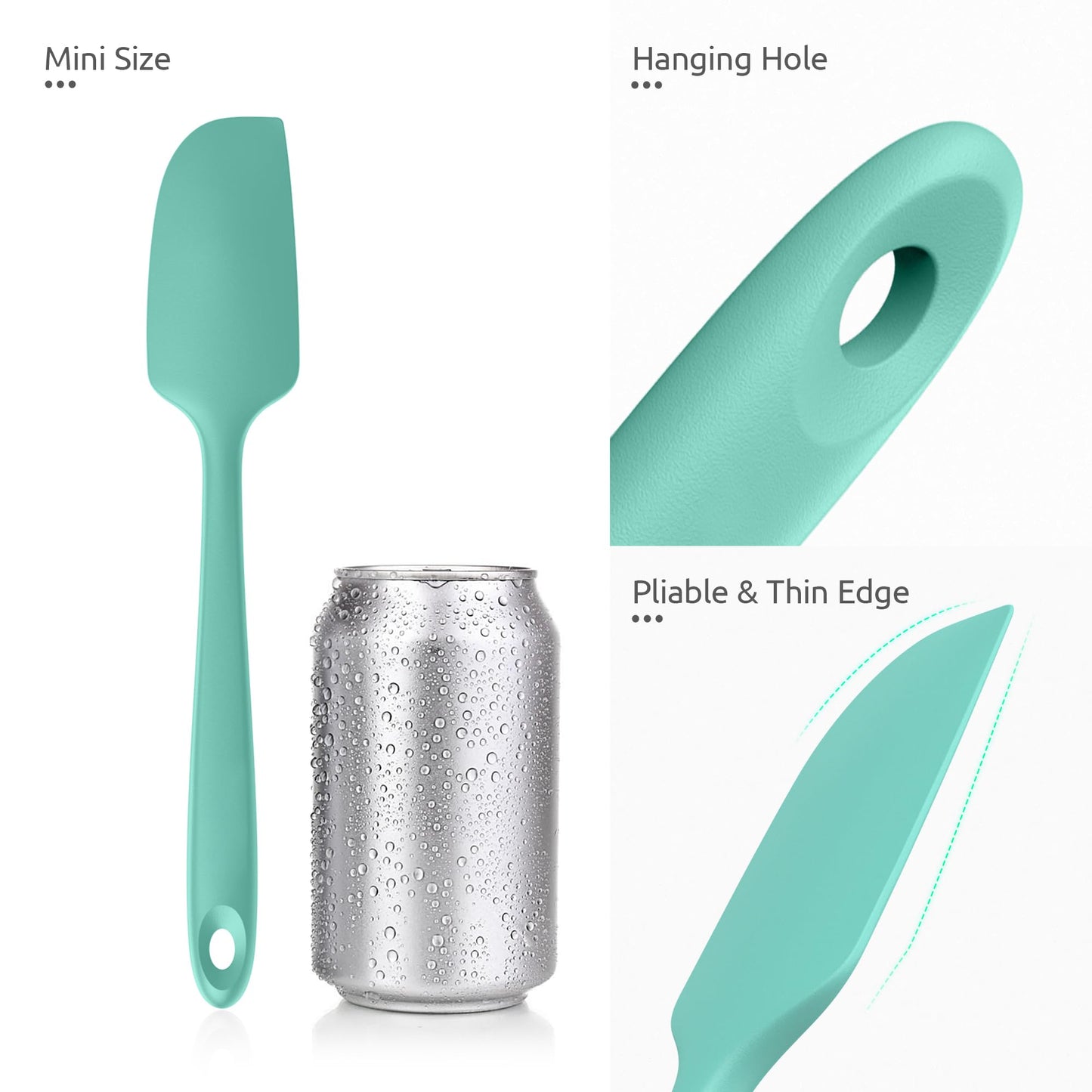 U-Taste Small Mini Silicone Spatula: 9×2inch 600ºF Heat-Resistant Food-Grade Jar Scraper for Kitchen Use, Non-Stick Seamless Flexible Baking Utensil for Mixing, Scraping Jam in Bowl or Cup (Aqua Sky)