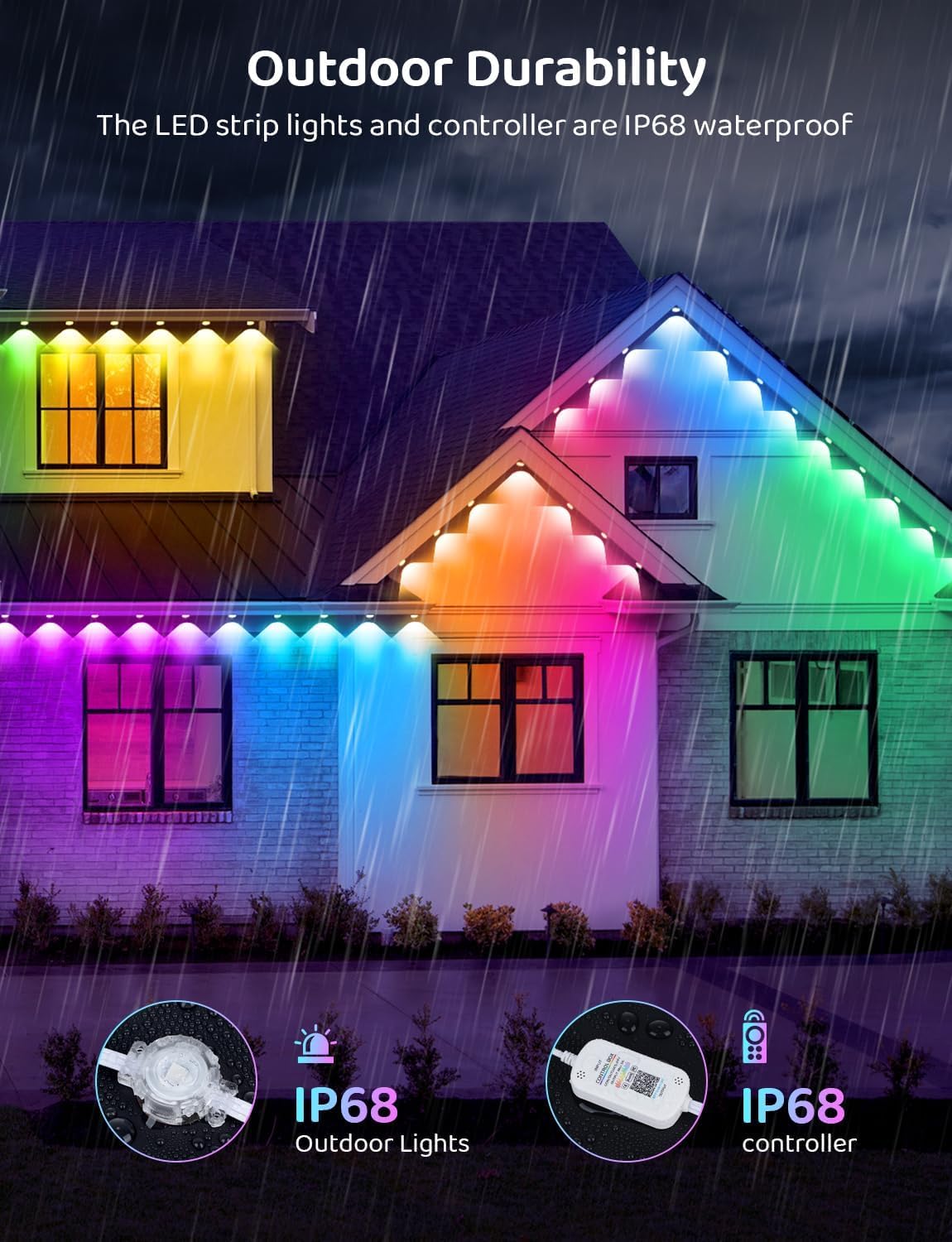 100FT IP68 WiFi DIY Design Themable for Football Permanent Outdoor Light,Arbitrary Trimming Smart RGB+IC Waterproof LED Eaves Lights for Christmas Decorations,Compatible with Alexa,Google Assistant