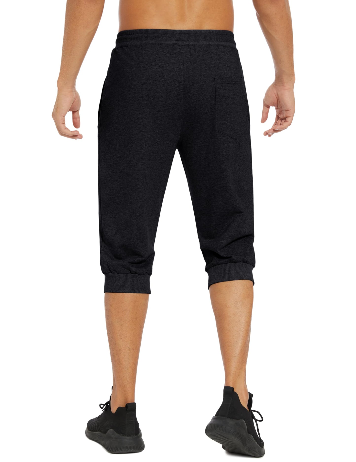 EKLENTSON Men's 3/4 Jogger Pants Gym Shorts Zipper Pocket Sport Fitness Sweatpants Running Shorts for Men Black 38