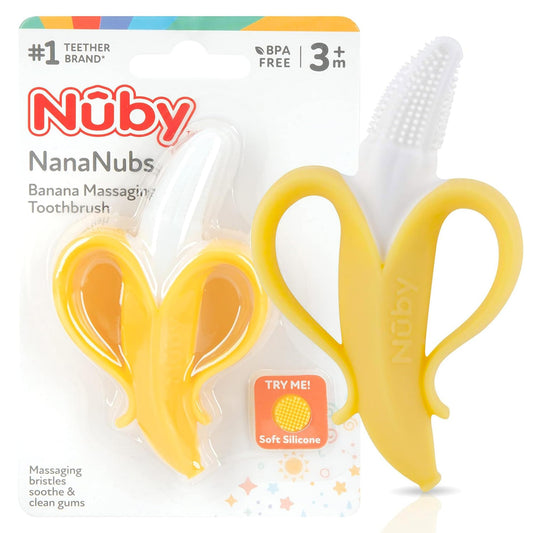 Nuby Nananubs Banana Massaging Teether – Baby Teething Toys 3 Months and Up, Silicone Teether for Sore Gums, Infant Toy, Baby Essentials, Brush, Travel Accessory, Gift for Babies