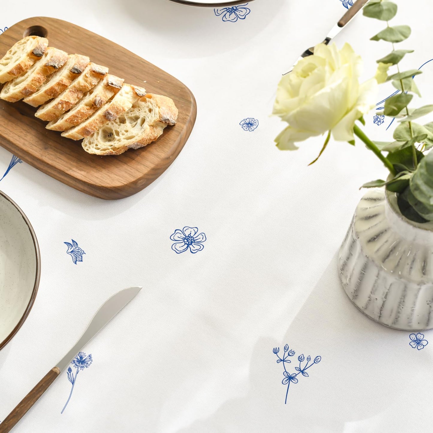 Horaldaily Spring Summer Tablecloth 60×84 Inch Rectangular, Wild Flowers Floral Blue Washable Seasonal Table Cover for Party Picnic Dinner Decor