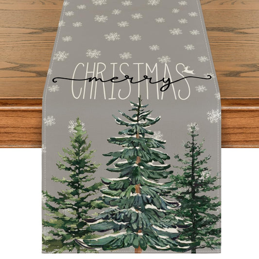 Artoid Mode Pine Tree Snowflake Merry Christmas Table Runner, Seasonal Winter Xmas Holiday Kitchen Dining Table Decoration for Indoor Outdoor Home Party Decor 13 x 72 Inch