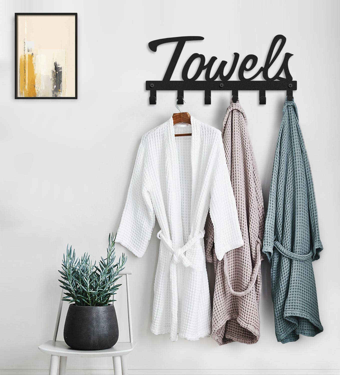 Livelab Towel Rack, Towel Racks for Bathroom Wall Mounted, 6 Hooks Black Metal Towel Holder for Bathroom Space Saving, Waterproof Rustproof Easy Install Bathroom Decor Towel Hanger Organizer