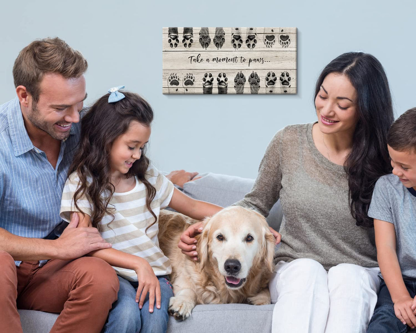 ARTINME Dog Lover Sign Wall Decor,Take A Moment to Paws Sign Pet Paw Print Artwork Footprints Canvas Wall Art,Framed Animal Prints Puppy Gifts for Front Door Home Decoration (Black)