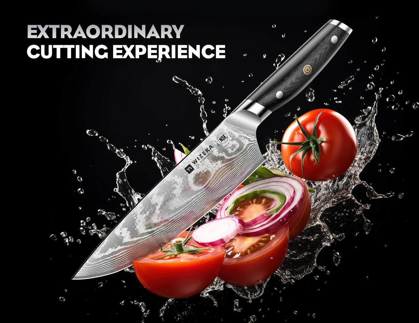 WIZEKA Damascus Chef Knife Set: 3 PCS,Super Sharp Kitchen Knives: Made of Japanese Steel VG10: Full Tang Professional Chef Knife Set With G10 Ergonomic Handle