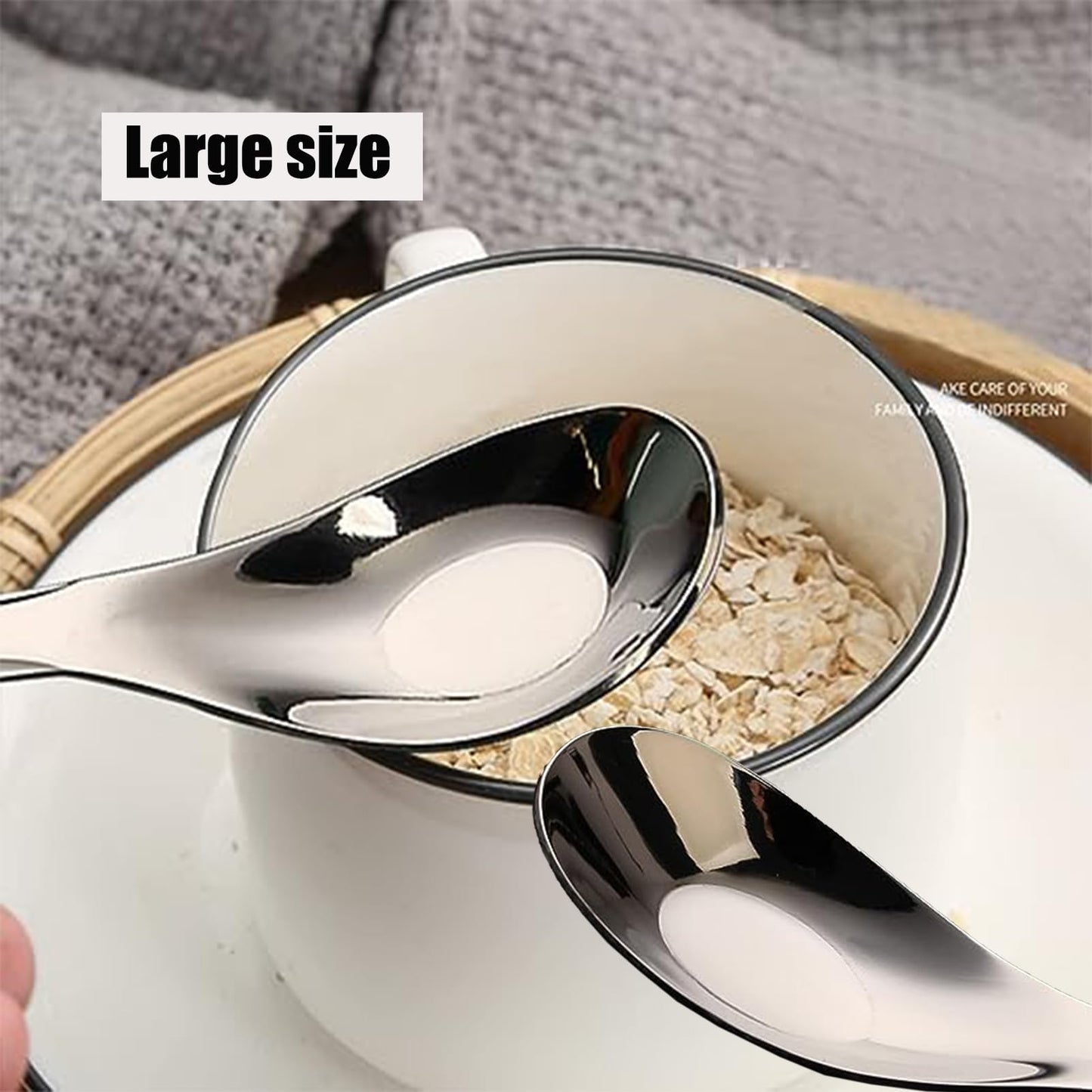 MIUPOO Thickened Stainless Steel Soup Spoons, Asian Chinese Japanese Flat Soup Spoons Large for for Ramen Noodles Bowl Table Serving, Silver,1.5×7Inches, 4 Pieces