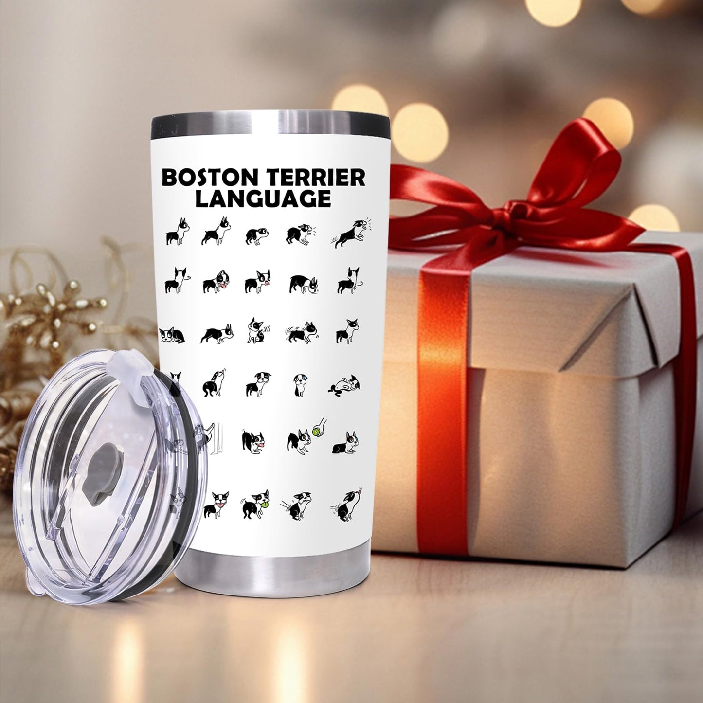 Boston Terrier Stainless Steel Tumbler with Lid 20oz Funny Bulldog Vacuum Insulated Tumbler Ideal Gifts to Dog Mom, Dad, Kids, Water Coffee Cup Travel Mug Home Office Outdoor Mug
