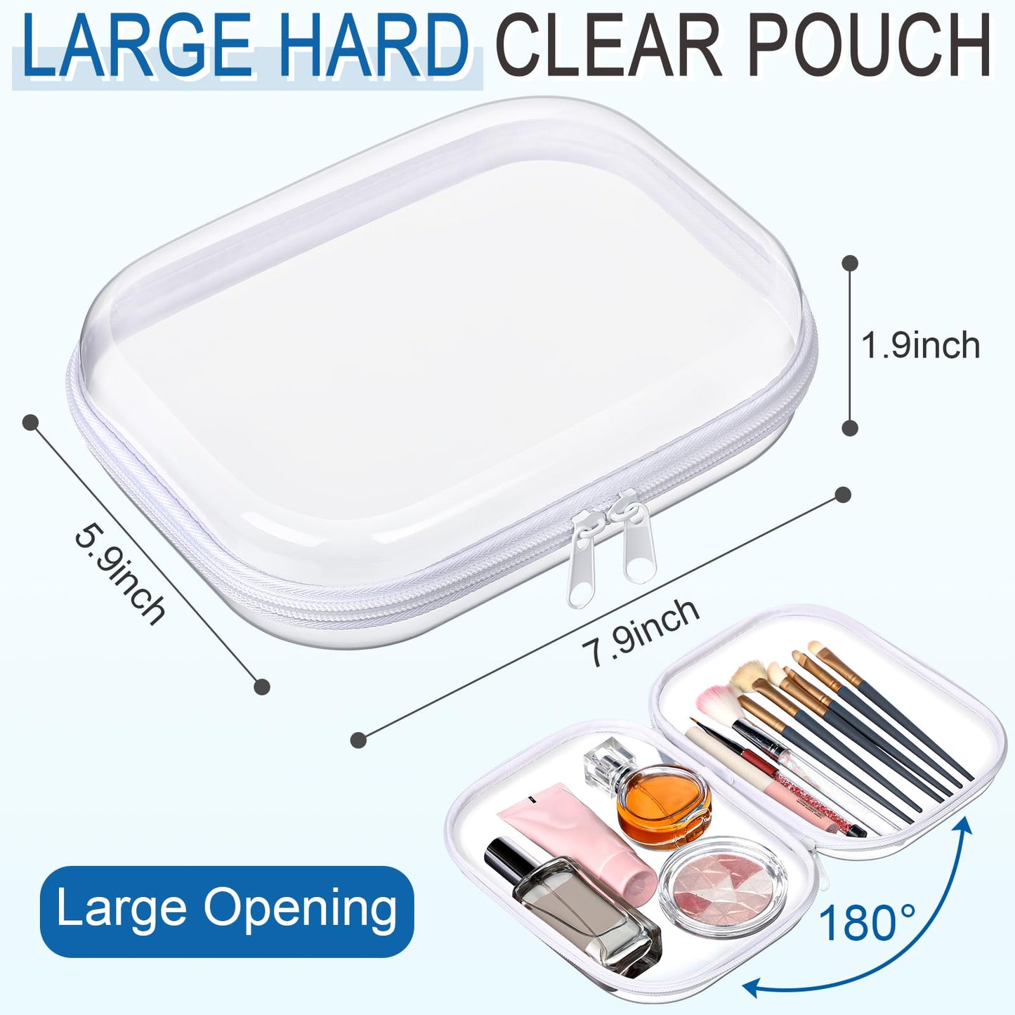 Sanwuta 6 Pcs Clear Hard Zipper Case Hard Plastic Zipper Pouches Makeup Bag Transparent Cases for Snacks Plastic Storage Organizer Portable Box for Travel