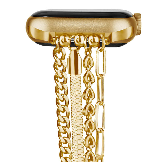 QINGQING Bracelet Chain Compatible for Apple Watch Bands, Fashion Slim Jewelry Dressy iWatch Band Women 38mm 40mm 41mm 42mm 44mm 45mm 46mm 49mm Series 10 9 8 7 SE 6 5 4 3 Series 2 1 (Gold, 38/40/41/42mm(series 10))