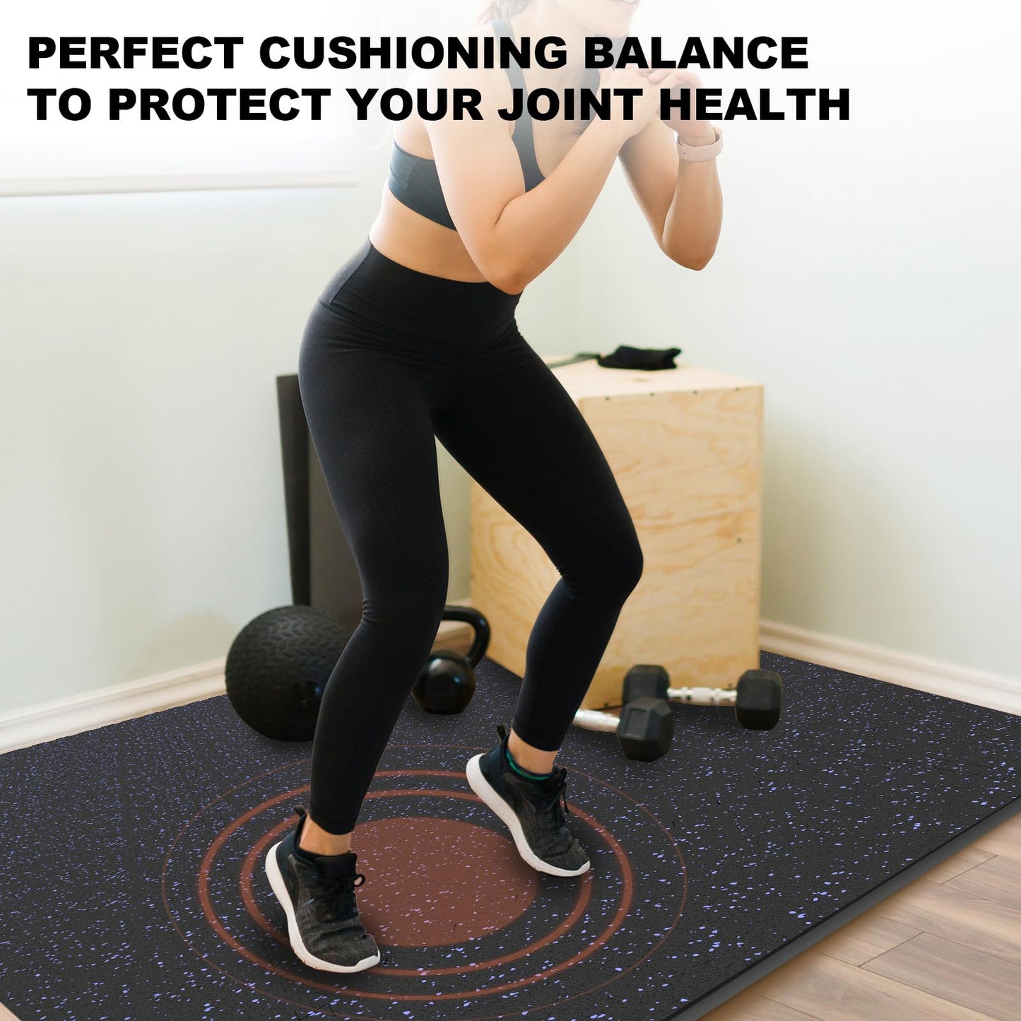 POWER GUIDANCE Gym Flooring Exercise Mats for Home Gym, 0.56 In Thick Gym Floor Mat with Rubber Top, Interlocking Puzzle Foam Flooring Mats (A. Black+10% Blue (8 Tiles) - 32 Ft Sq)