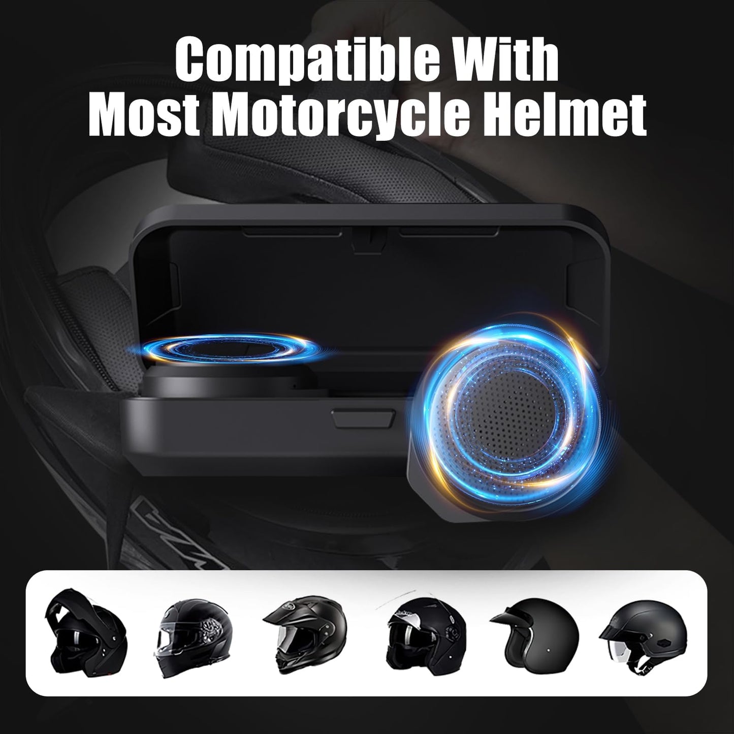 OBEST Motorcycle Bluetooth Headset with Charging Case, Helmet Bluetooth Speaker with Microphones & LED Display, 1900mAh Battery with 50Hours Work Time Wireless Headsets for Skiing and Riding