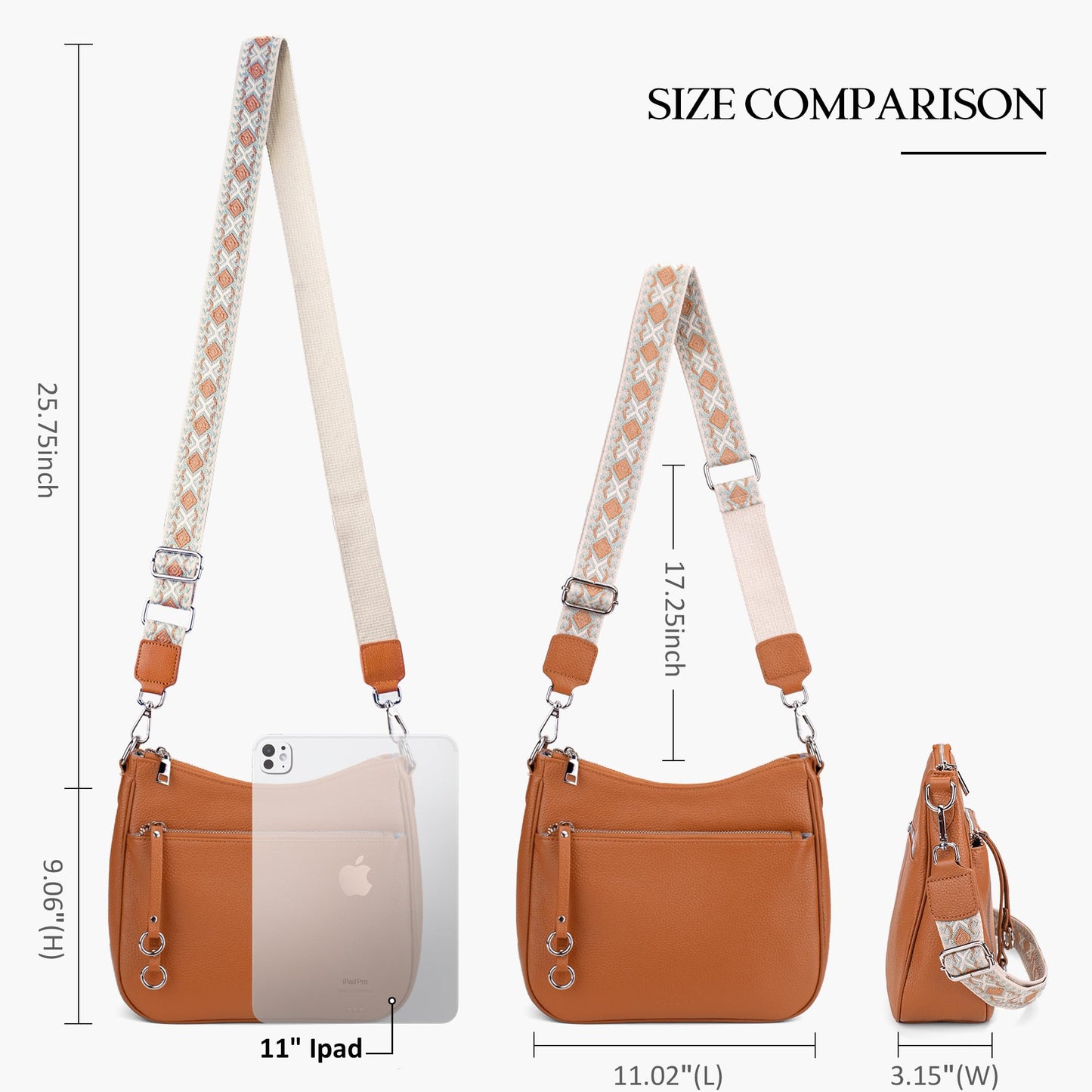 befen Genuine Leather Crossbody bag for Women, Brown Leather Purse Women's Hobo Crossbody Purse Shoulder Handbags with Adjustable Wide Shoulder Strap for Everyday and Travel