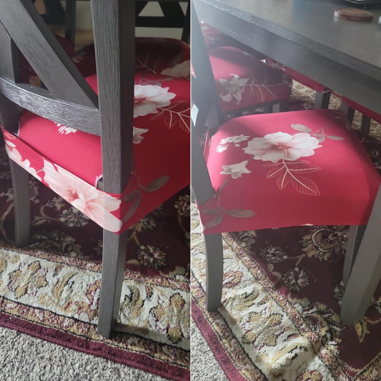 SearchI Stretch Dining Chair seat Covers Set of 6, Soft Removable Washable seat Covers for Dining Chairs, Dining Room seat Cover Protector (Rear-Covered, Red)