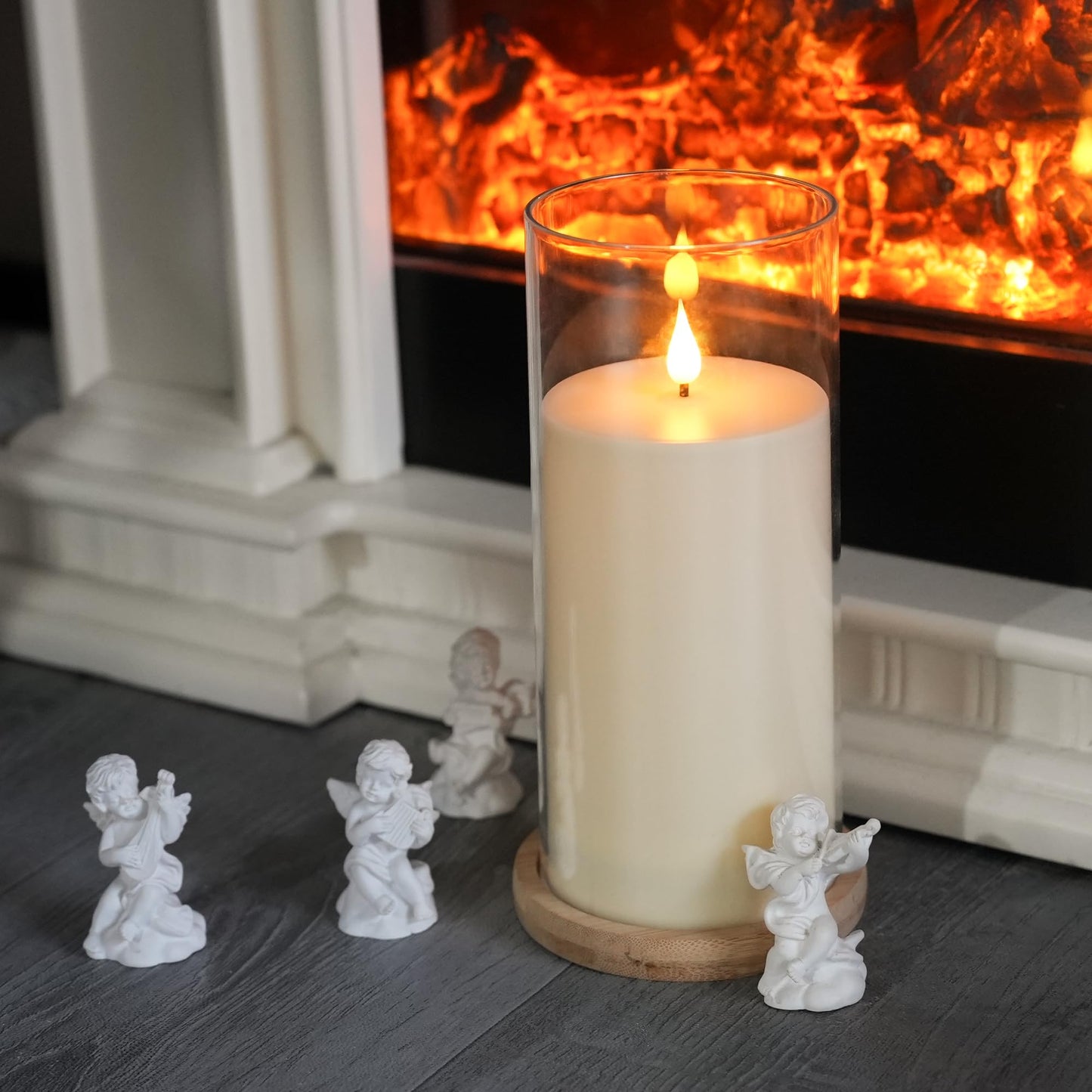 yunsheng 4" x 9" Outdoor Waterproof Flameless Candles with Remote & Cycle Timer, 2PCS Battery Operated Pillar Candles with Removable Acrylic Shell, Large LED Flickering Candles for Patio Decor, Ivory