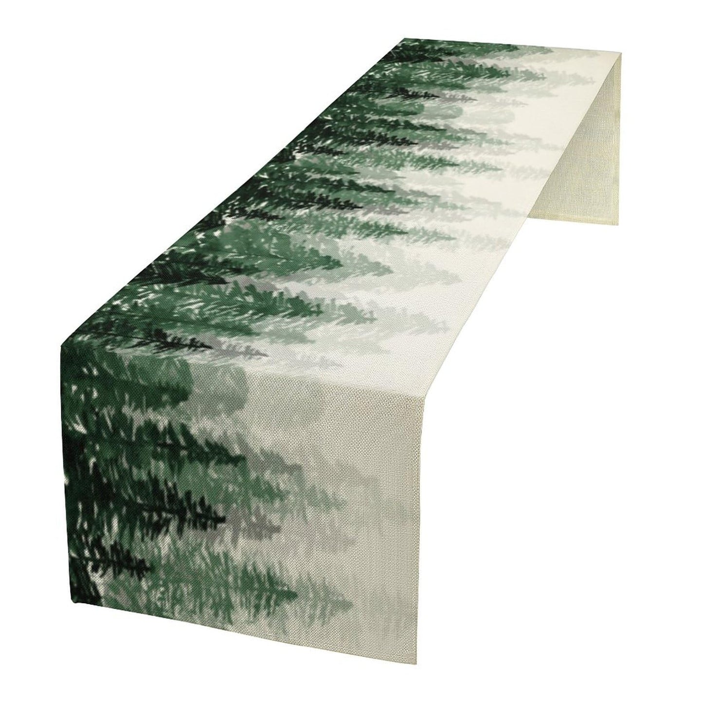 Green Forest Pine Trees Table Runner, Woodland Tabletop Scarf Home Kitchen Holiday Decor, Seasonal Farmhouse Rustic Dining Decorations Party Supply 13 X 60 Inch