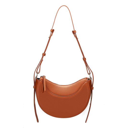 Herald Small Leather Crossbody Bag for Women, Designer Crescent Shoulder Purse Handbag with Adjustable Strap & Tassel (Brown)