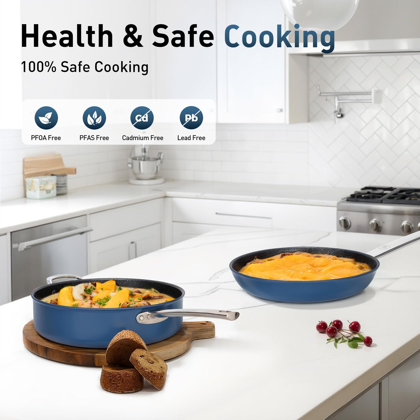 MAISON ARTS Nonstick Frying Pans Set 3 Piece, 12" Deep Saute Pan with Lid and 10" Fry Skillet, Induction Cookware Sets with Plasma Titanium Coating