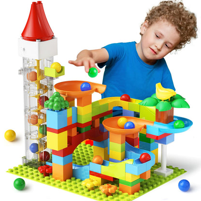 Kids Marble Run Building Block Dinosaur, Montessori Learning Resources STEM Toy Bricks Maze Puzzle Set Race Track Compatible with Major Brands for Age 3 4 5 6 7 8+ Boys Girls Birthdays